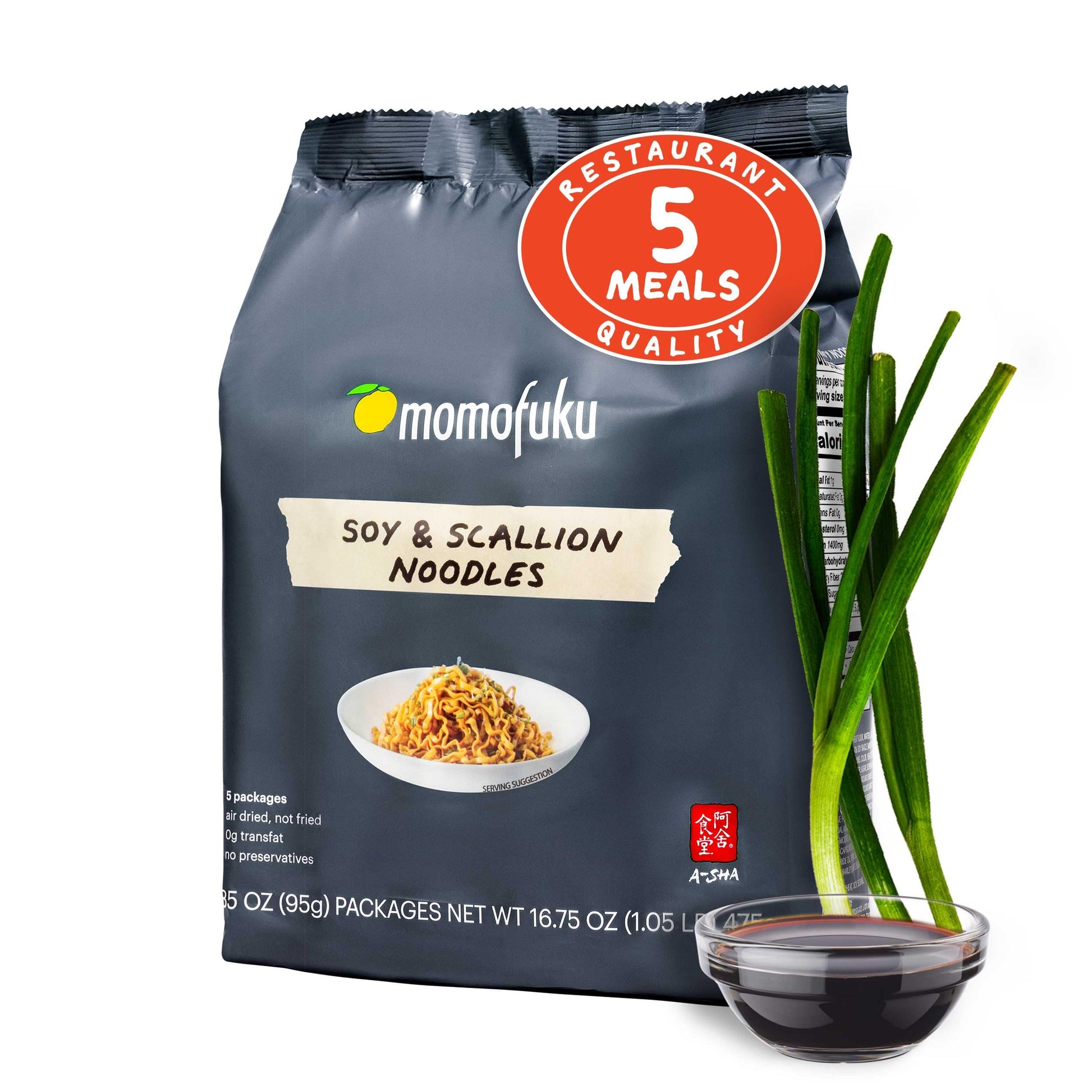 Momofuku Soy &amp;amp; Scallion Ramen Noodles by David Chang, 5 Count (Pack of 1) Air-Dried Vegan Instant Noodles with Sauce