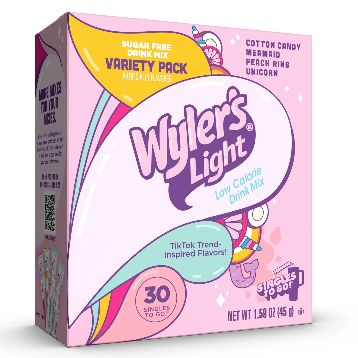 Wyler’s Light Variety Pack, Singles To Go Sugar Free Drink Mix, Low Calorie Water Enhancer, 30 Sticks, Piña Colada, Rainbow Sherbet, Strawberry Banana, Guava