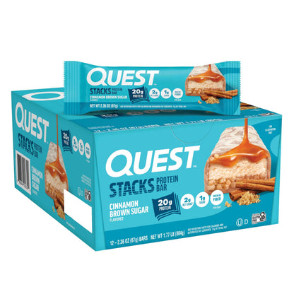 Quest Nutrition Stacks Protein Bars, 20g Protein, 2g Net Carbs, 1g Sugar, High Fiber, Low Sugar, Gluten Free, 12 Count