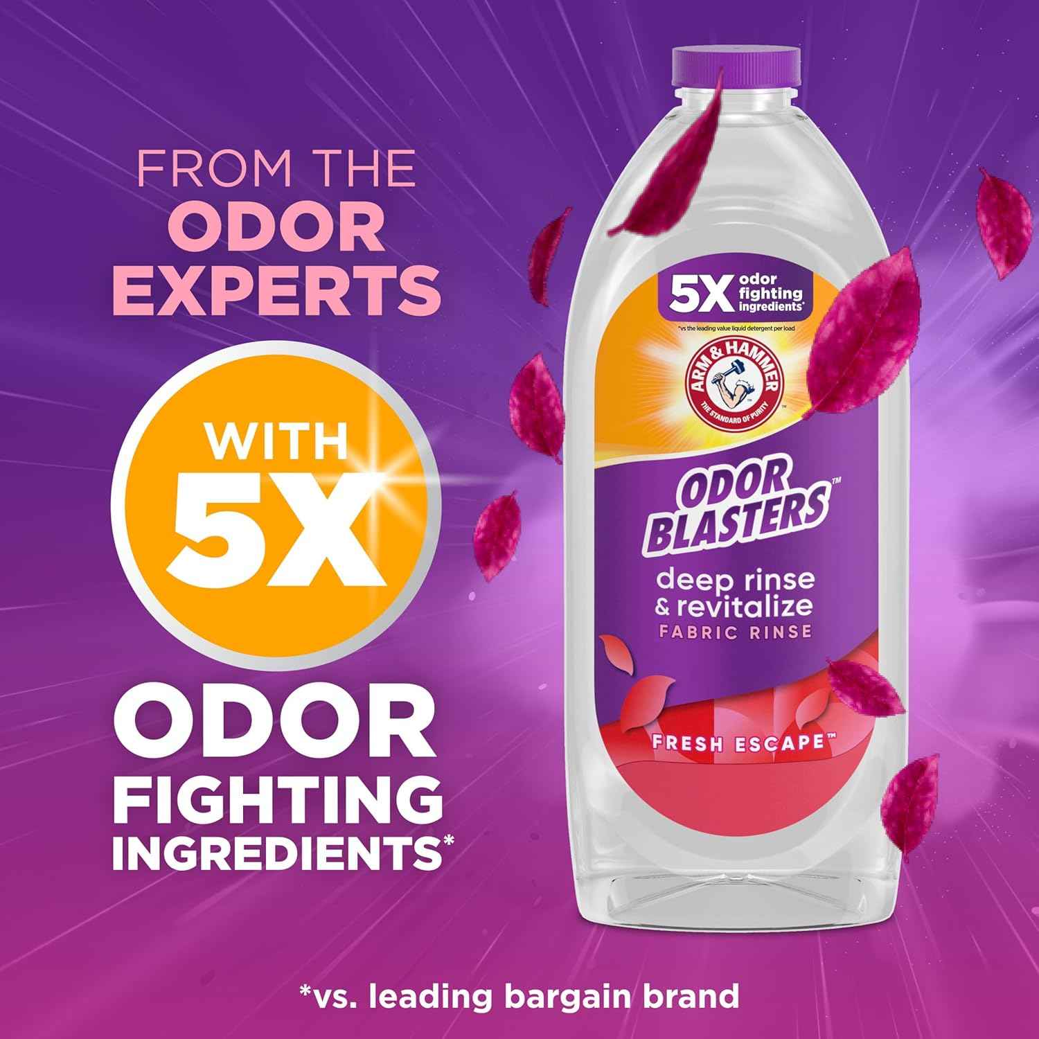 ARM & HAMMER Odor Blasters Deep Rinse and Revitalize Fabric Rinse, Laundry Additive, Eliminates Sweat and Musty Odors, Fresh Escape Scent, 50 fl oz