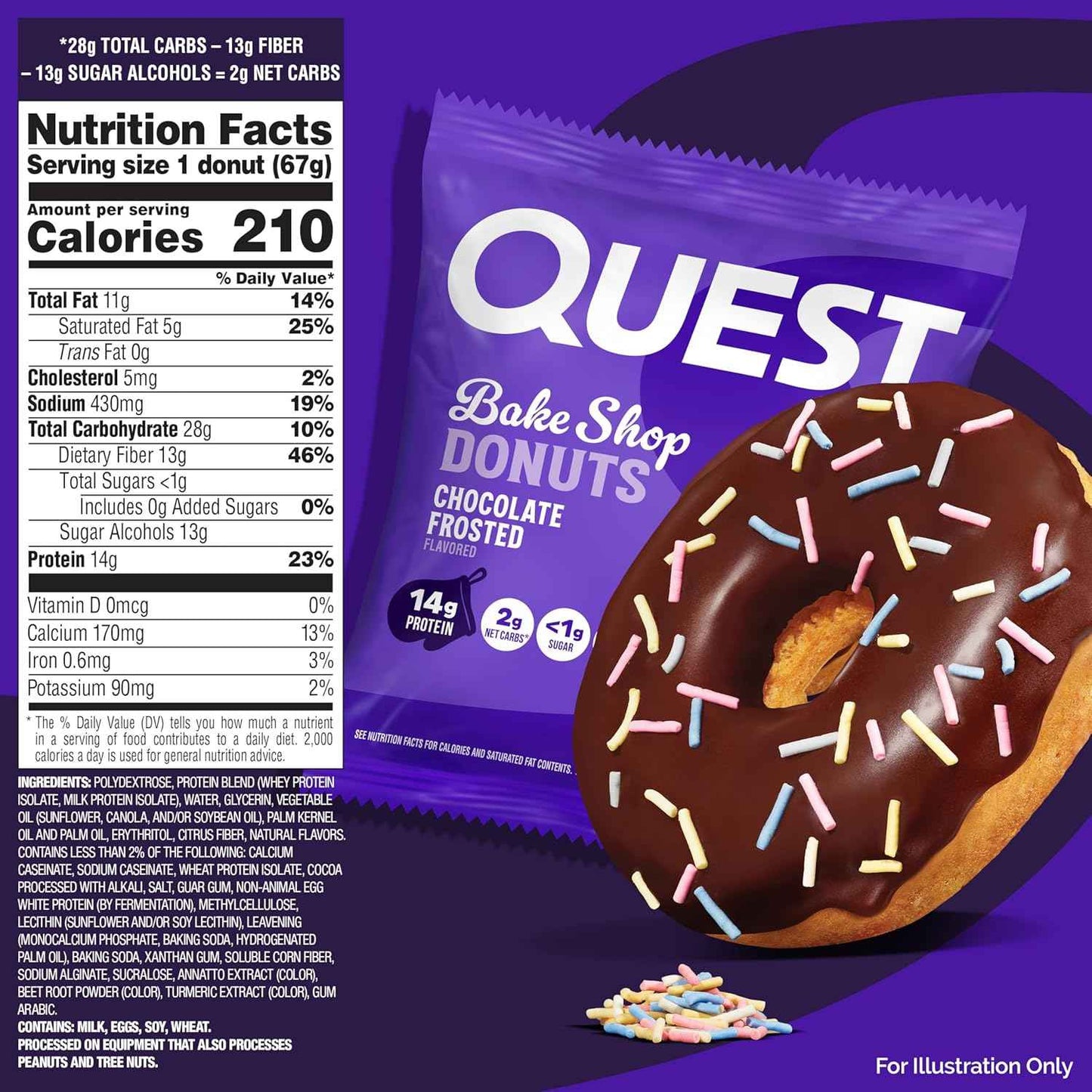 Quest Nutrition Bake Shop, Chocolate Frosted Donuts, 14g Protein, Less than 1g Sugar, Protein Snack, Low Sugar