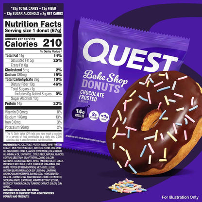 Quest Nutrition Bake Shop, Chocolate Frosted Donuts, 14g Protein, Less than 1g Sugar, Protein Snack, Low Sugar