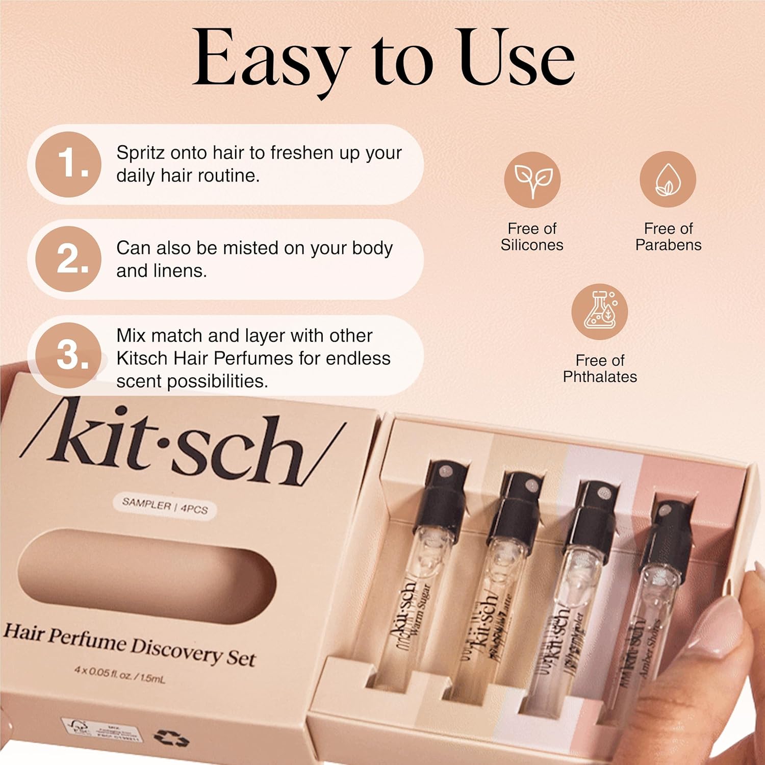 Kitsch_Hair_Perfume_For_Women_(Discovery_Set)_-_Pistachio_Latte,_Warm_Sugar,_Sheer_Violet_&_Amber_Waves_-_Patented_Odor-Eliminating_Technology,_Hair_Spray_and_Body_Mist_-_4_x_1.5mL