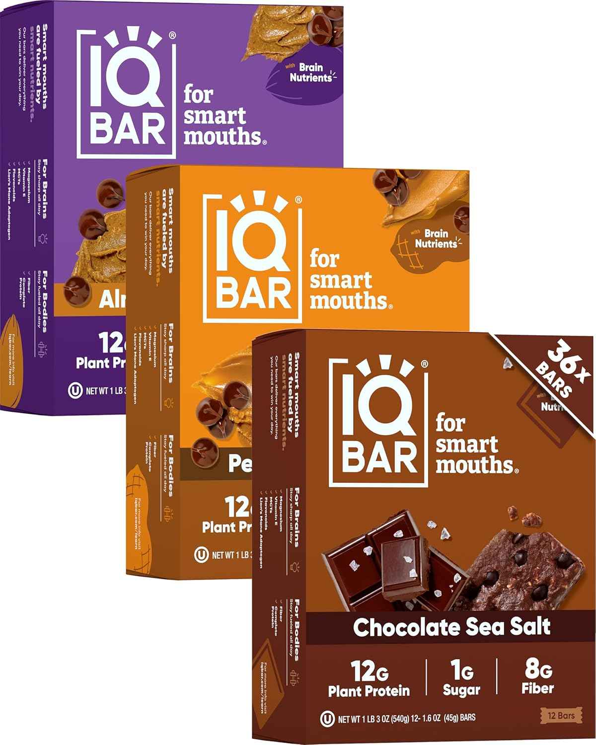 IQBAR Clean Plant Protein Bars - Keto, Vegan, High Fiber, Gluten and Dairy Free, Low Sugar Snack - Brain and Body Nutrients for Focus, Energy, Meal Replacement