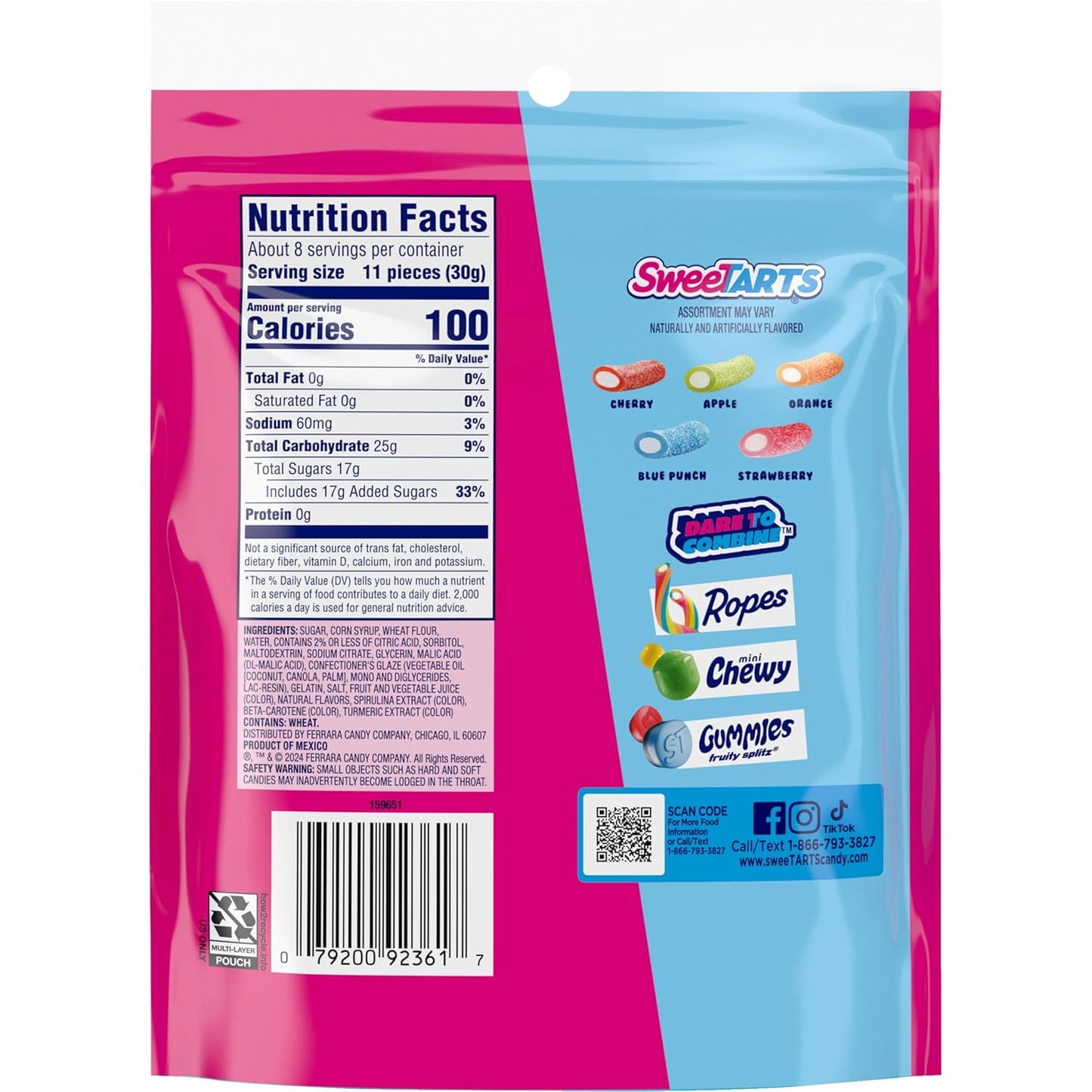 SweeTARTS_Rope_Bites_Candy,_Mixed_Fruit,_8_Ounce_Resealable_Bag