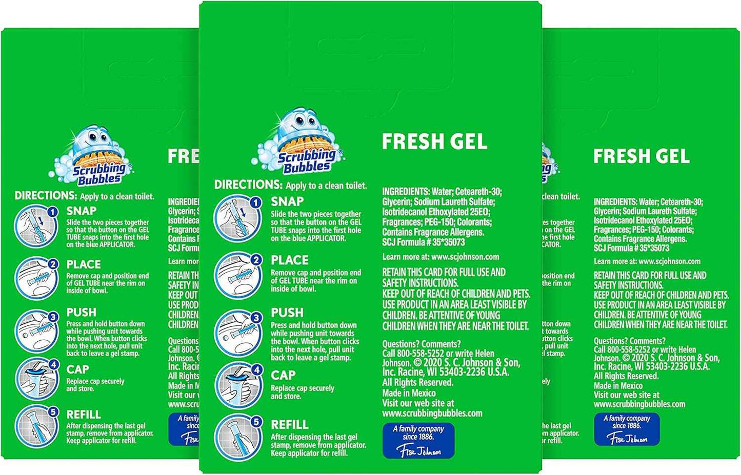 Scrubbing Bubbles Fresh Gel Toilet Bowl Cleaning Stamps Refills, Helps Keep Toilet Clean and Helps Prevent Limescale & Rings, Rainshower Scent