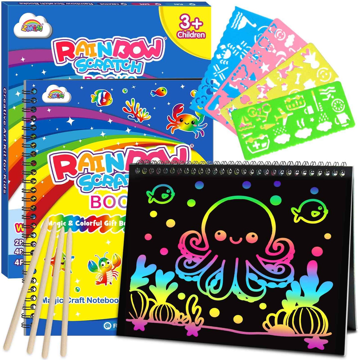 ZMLM Scratch Paper Art-Crafts Gift: 2 Pack Rainbow Notebooks Supplies Toys Easter Basket Stuffers for 3 4 5 6 7 8 9 10 Years Old Girls and Boys Kids Valentine's Day Birthday Party Travel Games