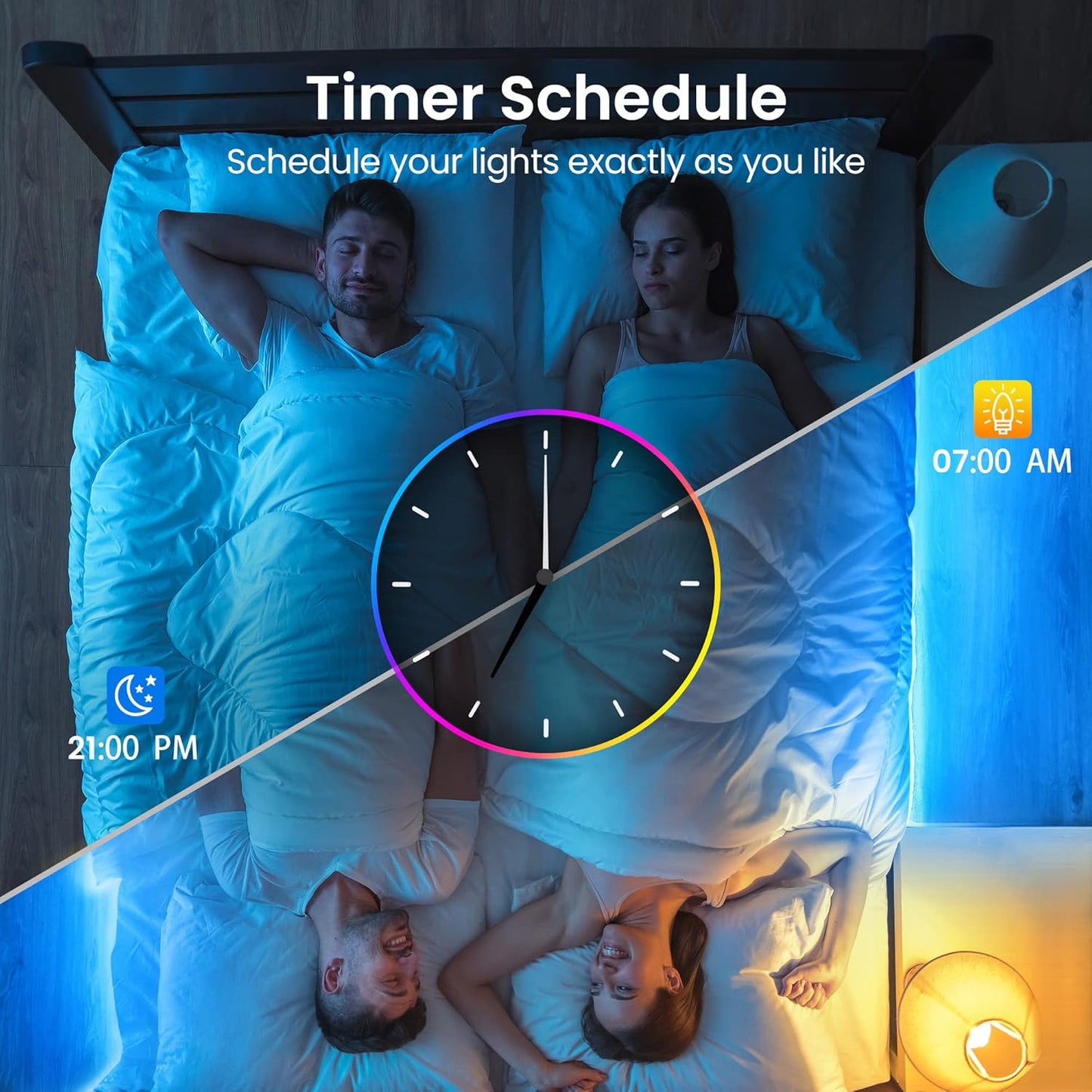 60ft/100ft/120ft_Bluetooth_LED_Strip_Lights,SMD_5050_Music_Sync_LED_Lights_Strip,RGB_Color_Changing_LED_Lights_with_Remote,Smart_Phone_APP_Control,LED_Lights_for_Bedroom,Ceiling,Room_DIY