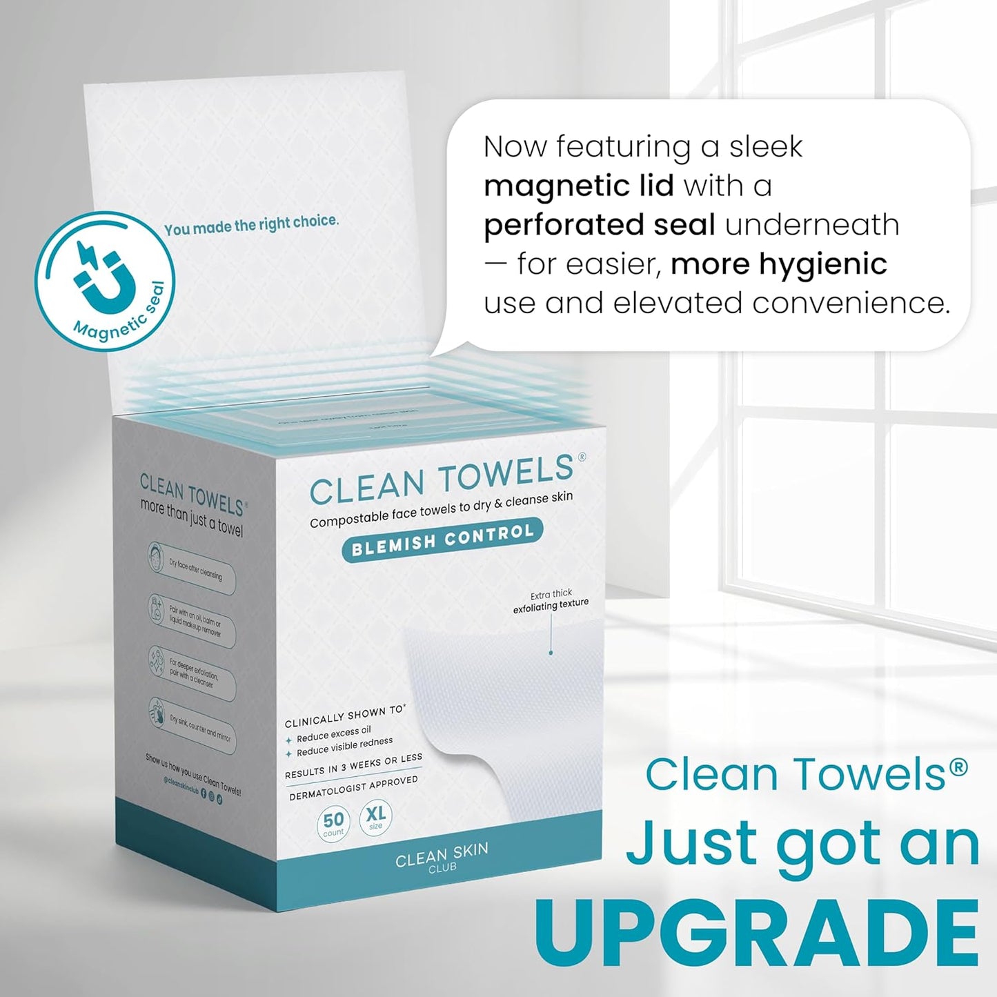 CLEAN_SKIN_CLUB_Blemish_Control_Clean_Towels®_XL,_Extra_Exfoliation_for_Oily_Skin,_Disposable,_Single-Use_Face_Towelette_Dry_Wipe_-_1_Pack_(50_Count)