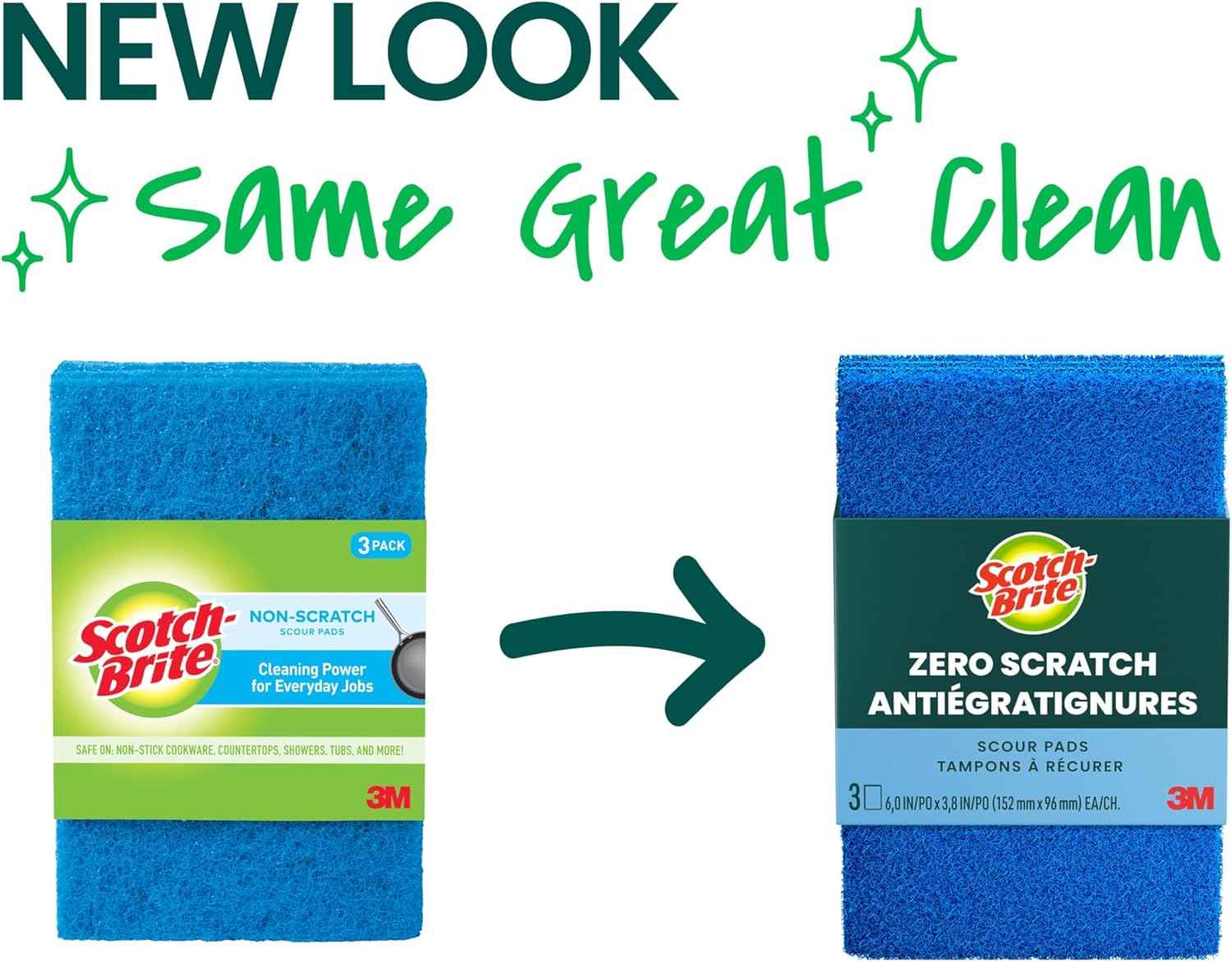 Scotch-Brite Zero Scratch Scouring Pad, Effective + Gentle Dish Scrubber for Household Cleaning, Nonstick Pots and Pans, Glass, Tubs, Showers, Reusable & Durable