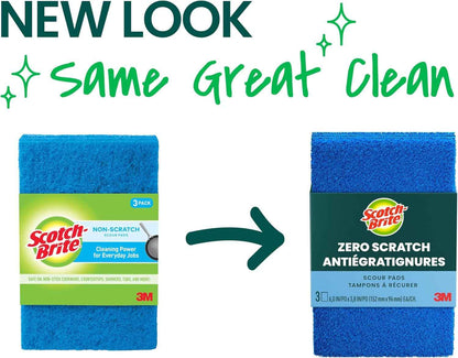 Scotch-Brite Zero Scratch Scouring Pad, Effective + Gentle Dish Scrubber for Household Cleaning, Nonstick Pots and Pans, Glass, Tubs, Showers, Reusable & Durable