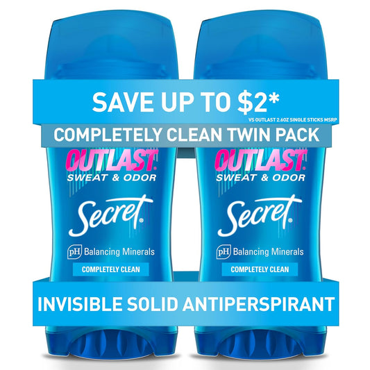 Secret_Outlast_Antiperspirant_Deodorant_for_Women,_72hr_Sweat_&_Odor_Protection,_PH_Balancing_Minerals,_Invisible_Solid,_Completely_Clean_Scent,_2.6_oz_(Pack_of_2)