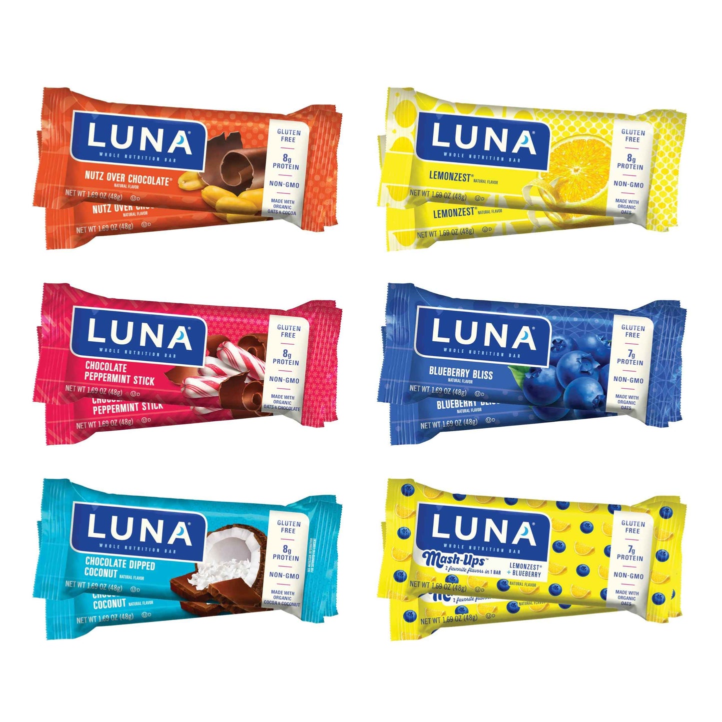 LUNA Bar - Variety Pack - 6 Flavors - Gluten Free Snack Bars - Non-GMO - Protein Bars - Made with Organic Oats (12 Pack)