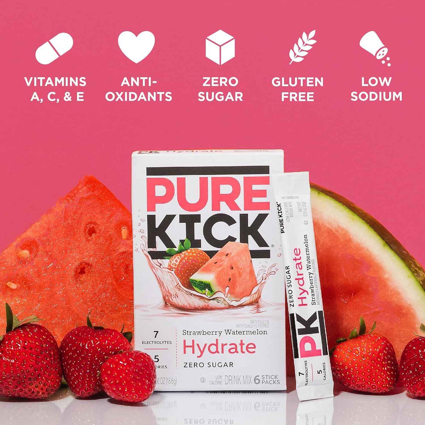 Pure Kick Hydration Singles To Go Drink Mix, Includes 12 Boxes with 6 Packets in each Box, 72 Total Packets