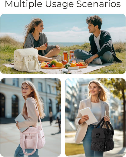 BAGSMART_Lunch_Bag_Women,_Double_Deck_Insulated_Lunch_Box,_Quilted_Puffer_Lunch_Tote,_Leakproof,_Durable_&_Reusable_Large_Lunch_Cooler_For_Work_Picnic_Travel_Meal_Prep,_Camel