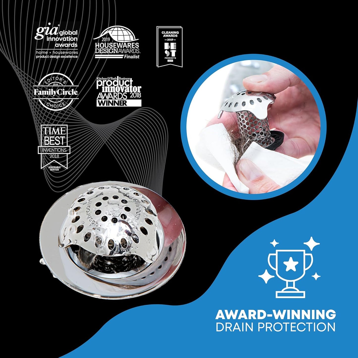 TubShroom_Ultra_Revolutionary_Bath_Tub_Drain_Protector_Hair_Catcher/Strainer/Snare,_Stainless_Steel,_Stainless_Combo