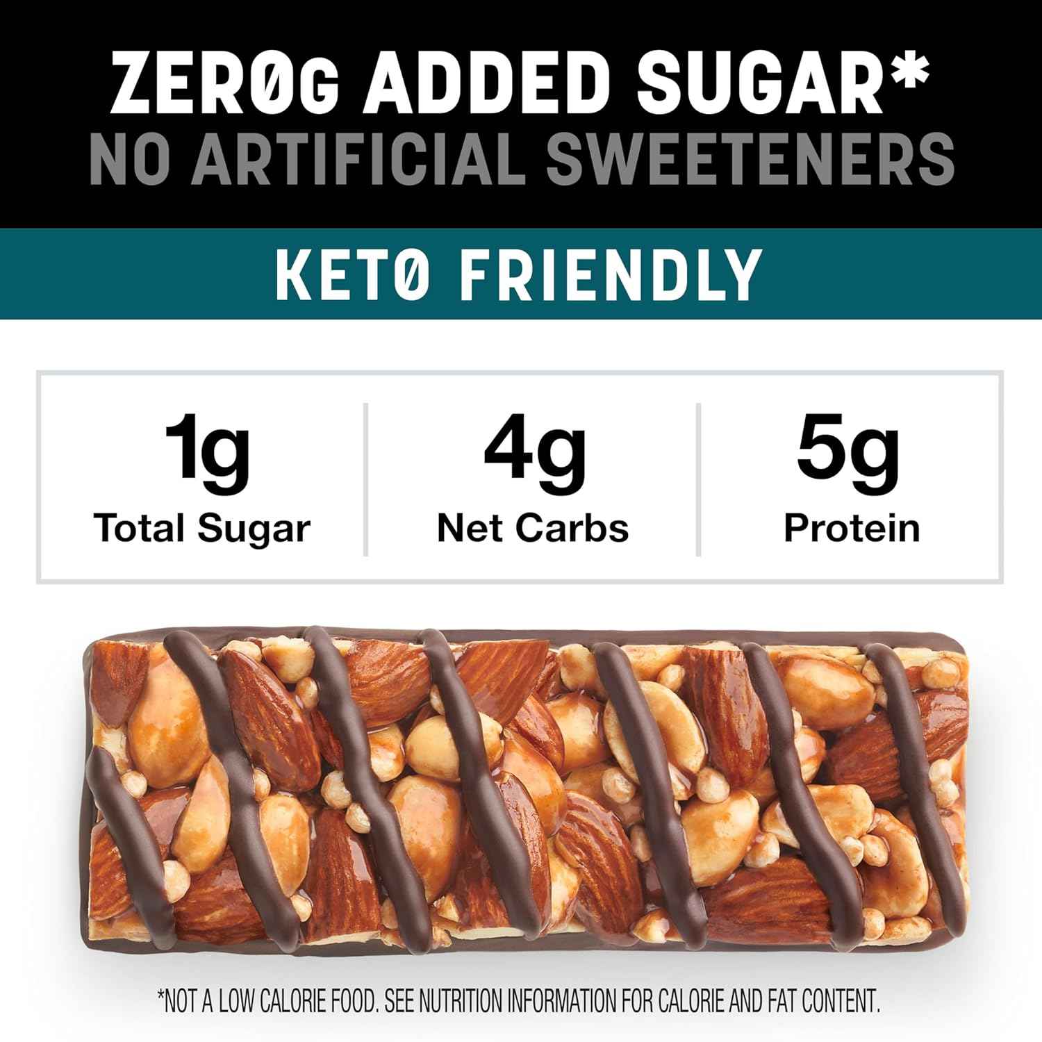 Kind Zero Added Sugar Healthy Snacks Bars, Dark Chocolate Nuts & Sea Salt, Gluten Free, High Fiber, Keto Snacks