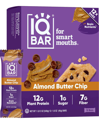 IQBAR Clean Plant Protein Bars - Keto, Vegan, High Fiber, Gluten and Dairy Free, Low Sugar Snack - Brain and Body Nutrients for Focus, Energy, Meal Replacement
