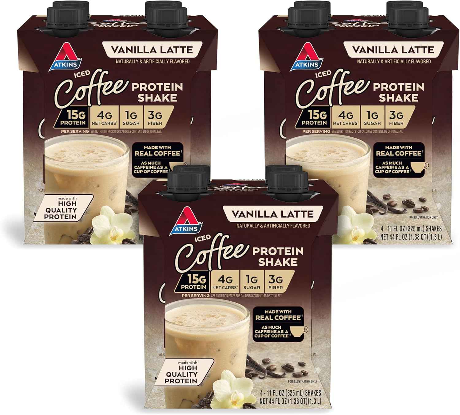 Atkins Iced Coffee Protein Shake, 15g Protein, 4g Net Carbs, 1g Sugar, Low Carb, Keto Friendly, High Protein Shake