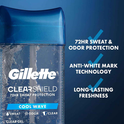 Gillette Antiperspirant and Deodorant for Men, 72hr Sweat & Odor Protection, Long Lasting Freshness, Anti-White Mark Technology, Clear Gel