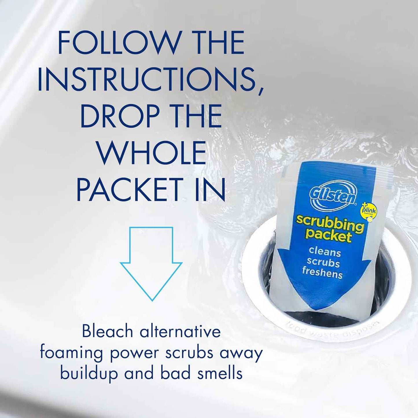 Glisten Garbage Disposer Cleaner and Freshener with Foaming Action, Helps Remove Buildup in Drains, Lemon Scent, Made in the USA, 16 Packets