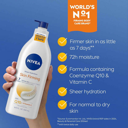 NIVEA Sheer Hydration Skin Firming Body Lotion + Skin Firming & Toning Body Gel Cream with Hyaluronic Acid, Enriched with Q10 and Vitamin C