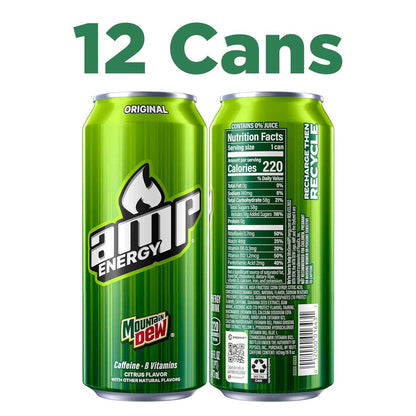 Mtn Dew AMP Energy, Original, Energy Drink with Caffeine, B Vitamins