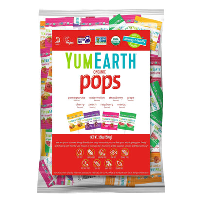 YumEarth Organic Pops, Fruit Flavored Favorites Lollipops, Allergy Friendly, Gluten Free, Non-GMO, Vegan, No Artificial Dyes