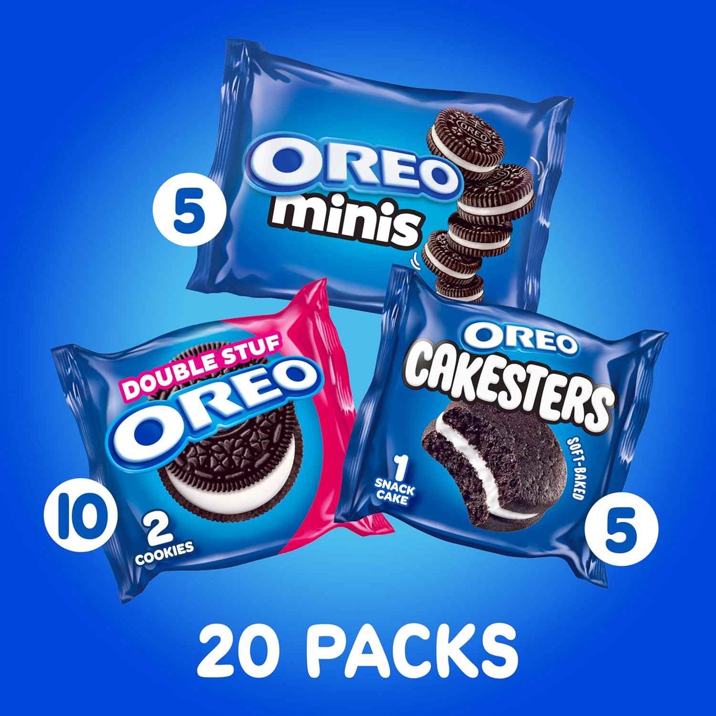 OREO Lovers Variety Pack, OREO Minis and Double Stuf Chocolate Sandwich Cookies, OREO Cakesters Soft Snack Cakes, 20 Snack Packs