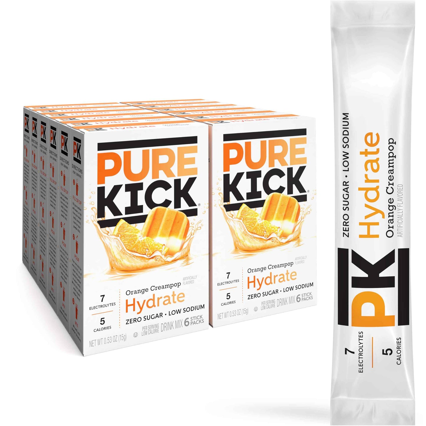 Pure Kick Hydration Singles To Go Drink Mix, Includes 12 Boxes with 6 Packets in each Box, 72 Total Packets