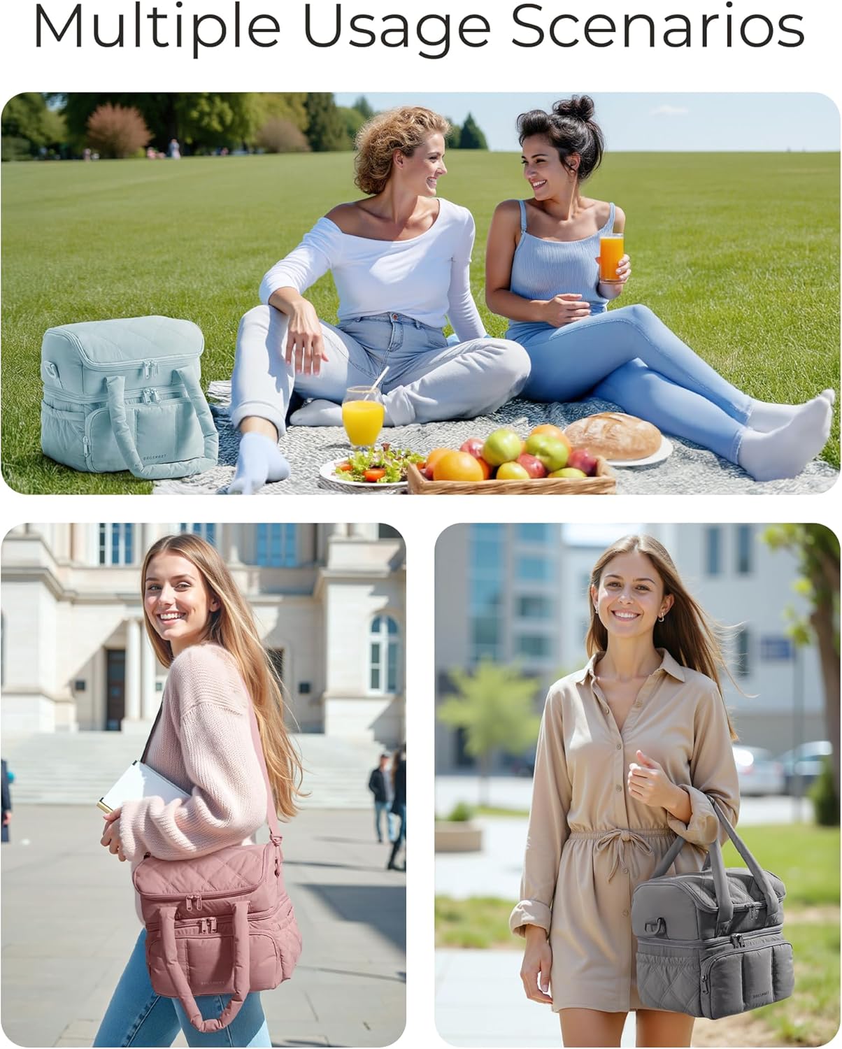 BAGSMART_Lunch_Bag_Women,_Double_Deck_Insulated_Lunch_Box,_Quilted_Puffer_Lunch_Tote,_Leakproof,_Durable_&_Reusable_Large_Lunch_Cooler_For_Work_Picnic_Travel_Meal_Prep,_Camel