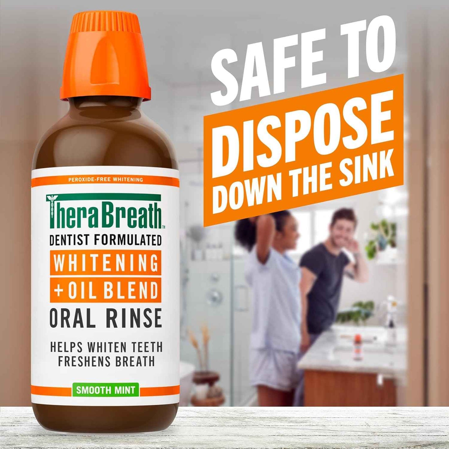 TheraBreath Whitening + Oil Blend Oral Rinse, Alcohol-Free & Peroxide-Free Mouthwash Helps Whiten Teeth & Freshen Breath, Smooth Mint, 16 Fl Oz