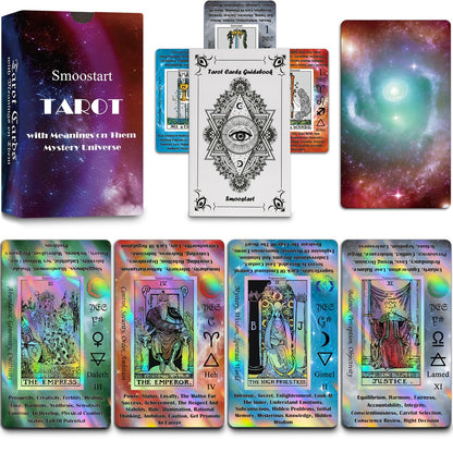 Smoostart Tarot Cards for Beginners with Meanings on Them, Surface Laser Cards Holographic Tarot with Guide Book, Tarot Cards Deck with Keywords