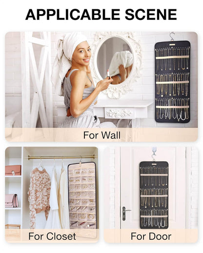 BAGSMART_Hanging_Jewelry_Organizer_Storage_Roll_with_Hanger_Metal_Hooks_Double-Sided_Jewelry_Holder_for_Earrings,_Necklaces,_Rings_on_Closet,_Wall,_Door,_1_piece,_Large,_Black