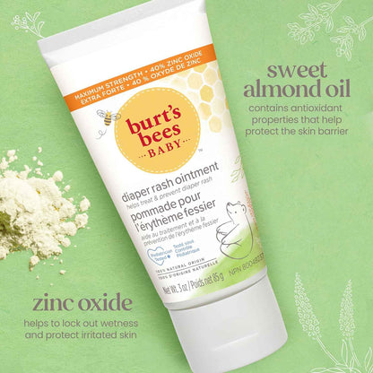 Burt's Bees Baby Diaper Rash Ointment, Maximum Strength, 40% Zinc Oxide, 100% Natural Origin, Pediatrician Tested