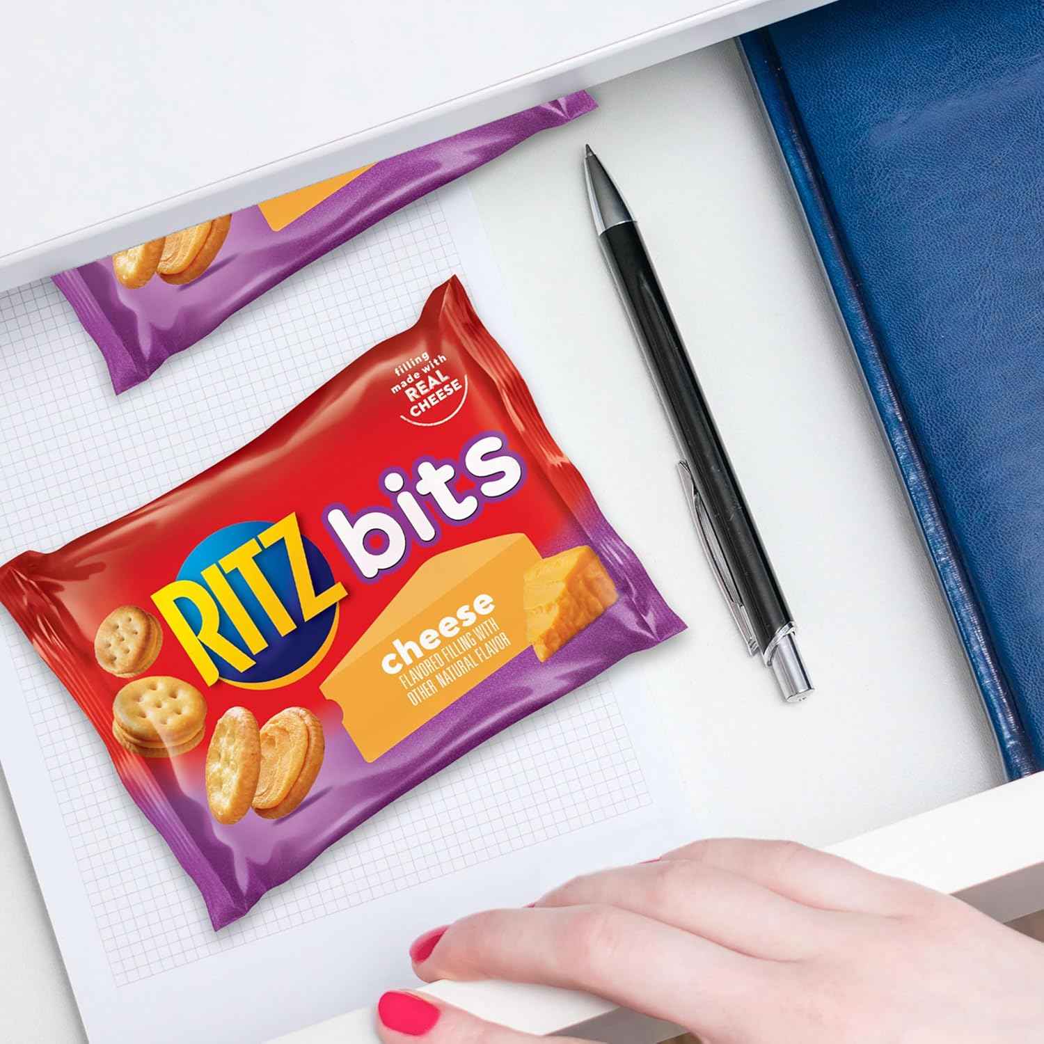 RITZ Bits Cheese Sandwich Crackers, Bulk Lunch Snacks, 40 Snack Packs (4 Boxes)