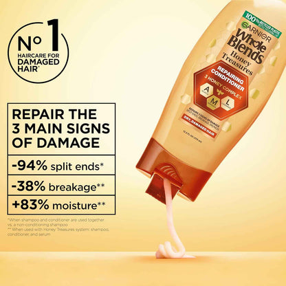 Garnier Whole Blends Honey Treasures Repairing Conditioner, Hair Repair Formula for Dry, Damaged Hair with Acacia, Manuka, and Lavender Honeys