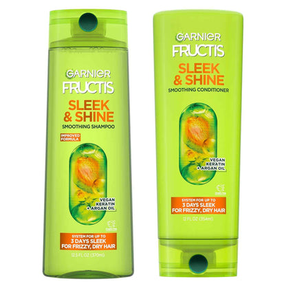 Garnier Fructis Sleek & Shine Set for Frizzy, Dry Hair, Plant Keratin + Argan Oil