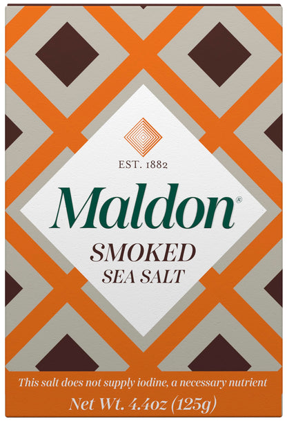 Maldon - Smoked Sea Salt Flakes, 4.4 oz (125 g) - Unique Pyramid Shaped Salt Flakes - Gently Smoked Over Oak - Perfect for a Wide Range of Dishes, Hand-Harvested for Four Generations