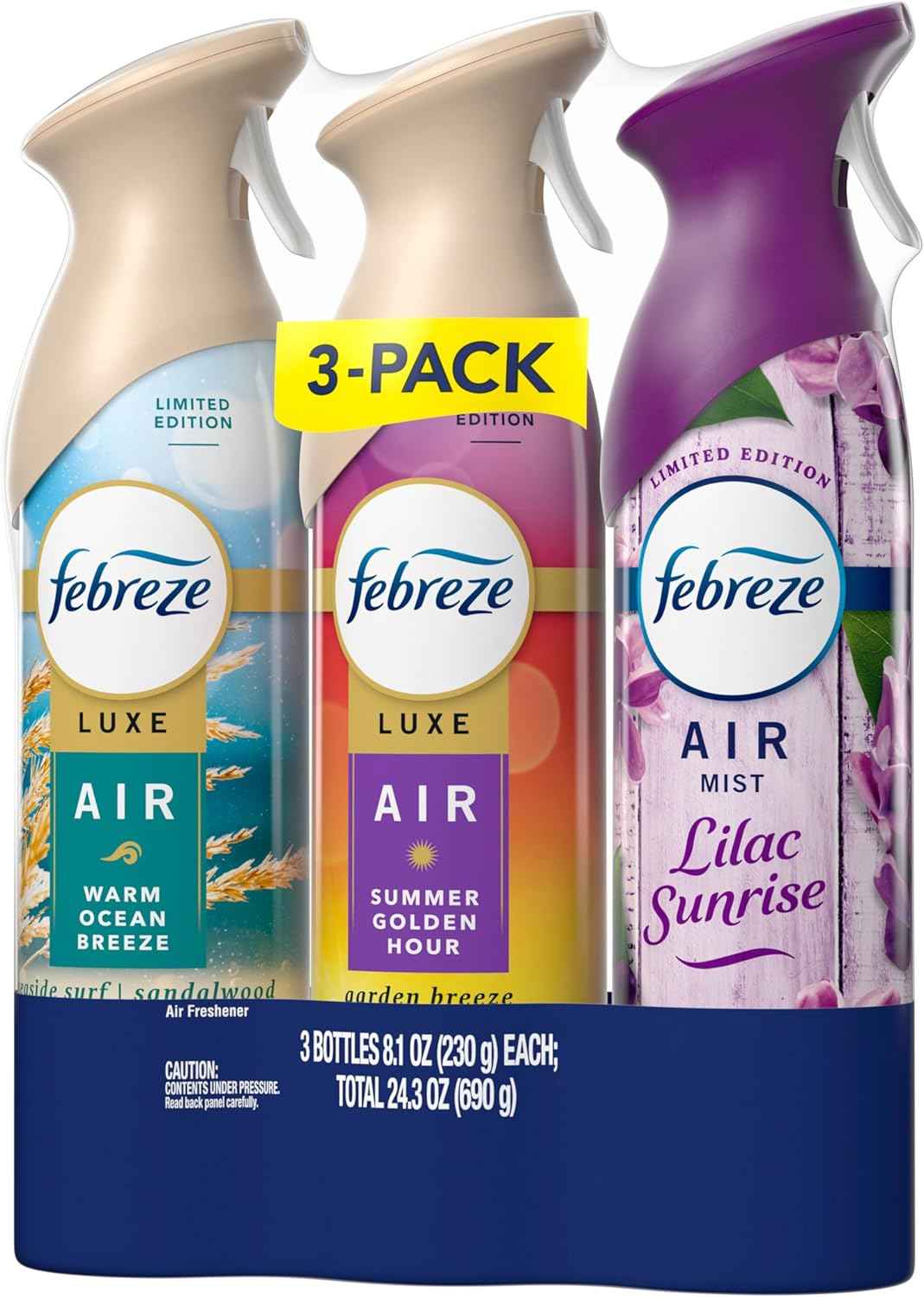 Febreze Air Mist, Air Freshener, Odor Fighting Room Spray, Deodorizer for Home Bathroom Kitchen Office Apartment,  Warm Ocean Breeze, Summer Golden Hour Variety Pack
