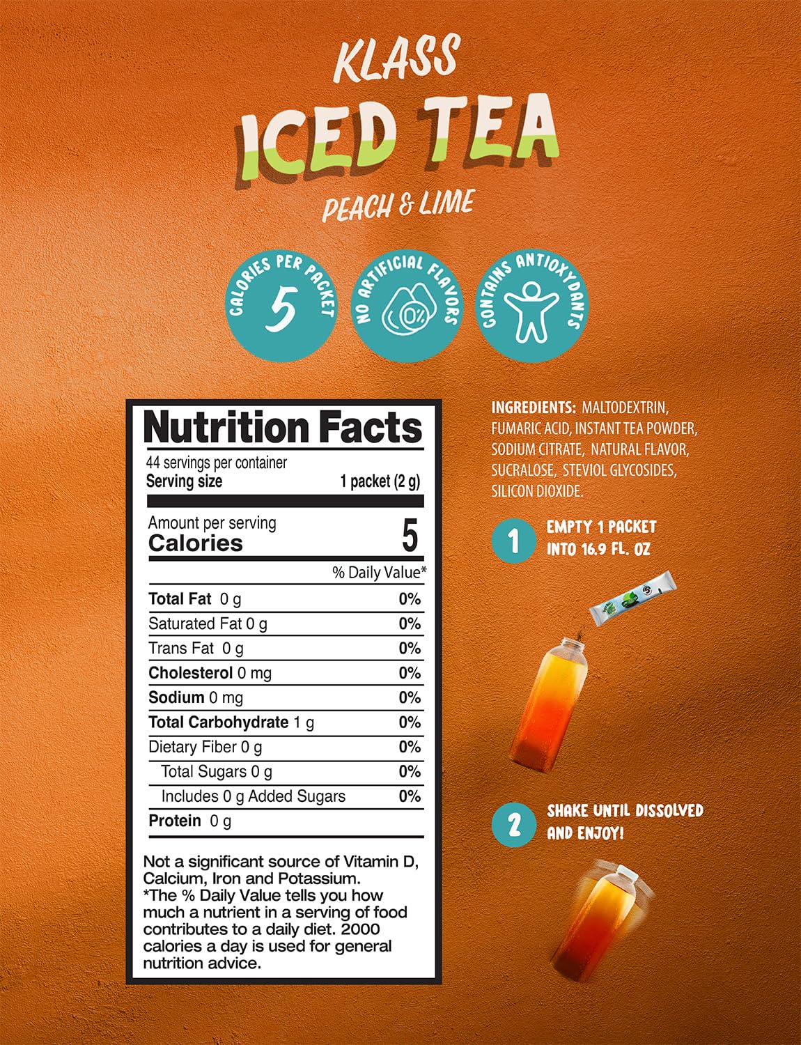 Klass_Iced_Tea_Drink_Mix_-_Sugar_Free_Variety_Pack_-_Peach_&_Lime_Black_Tea_On-The-Go!_(44_Count_Powder_Stick_Packs)_5_Calories_Per_Packet