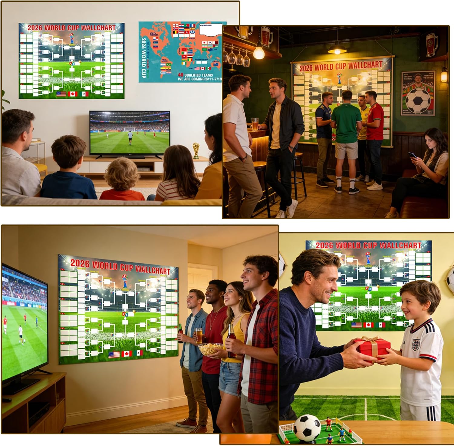 YANGALOOP_36x24_inches_Predict_2026_World_Cup_Schedule_Poster，64_Reusable_National_Flag_Stickers_with_Country_Names,_Soccer_Poster_2026_World_Cup_Merchandise,_Soccer_Gifts_for_Boys_Room_Decor
