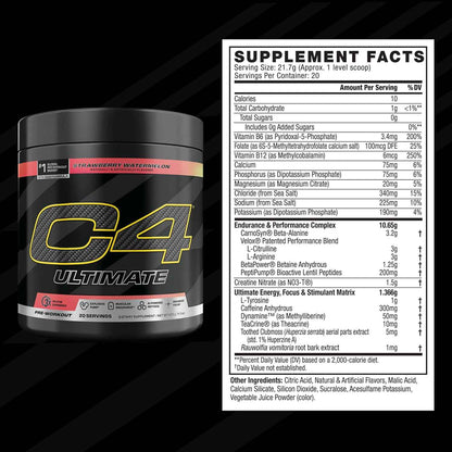 C4 Ultimate Pre Workout Powder - Sugar Free Preworkout Energy Supplement for Men & Women - 300mg Caffeine + 3.2g Beta Alanine + 2 Patented Creatines - 20 Servings