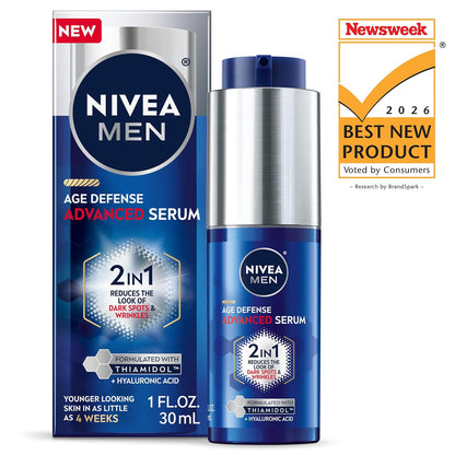NIVEA_MEN_Age_Defense_Advanced_Face_Serum_for_Dark_Spots_with_Thiamidol_(TM)_+_Hyaluronic_Acid,_Fast-Absorbing_Face_Serum_for_Men_Helps_Reduce_Look_of_Dark_Spots,_Fine_Lines_&_Wrinkles,_1_Fl_Oz_Bottle