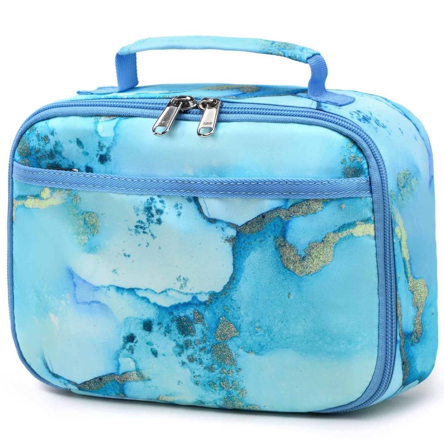 BLUBOON Bluboon Kids Girls Lunch Bag Insulated Lunch Box for school Corduroy Lunch Cooler Organizer School Kids Lunch Tote (Gold Stamping-Blue)