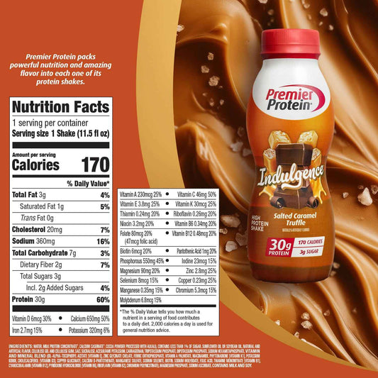 Premier Protein Shake INDULGENCE, 30g Protein, 170 Calories, 3g Sugar, 11.5 fl oz