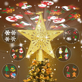 Christmas Tree Toppers Lighted with 6 Projection Modes, Christmas Snowflake Tree Topper with Built-in LED Rotating Lights, Silver 3D Glitter Projection for Xmas Party Holiday Decorations