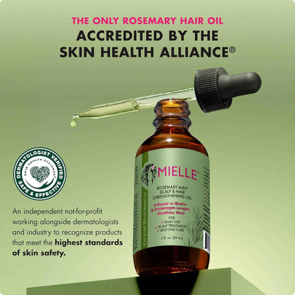 Mielle Organics Rosemary & Mint Hair Oil - Strengthening Biotin Oil Infused Frizzy & Damaged Hair Care - Split Ends & Dry Scalp Treatment to Support Longer, Healthier Strands, 2 Ounce