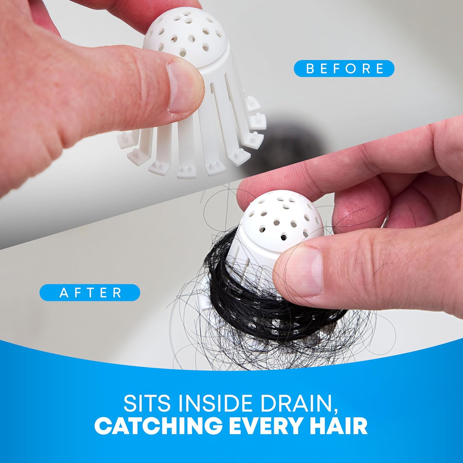 TubShroom_Toss_21pk_Disposable_Bath_Tub_Drain_Strainers_-_Hair_Catcher_Snare_for_Shower_Bathtub_to_Prevent_Clogged_Drains,_Traps_Human_and_Pet_Hair,_One_Year_Supply_(White)