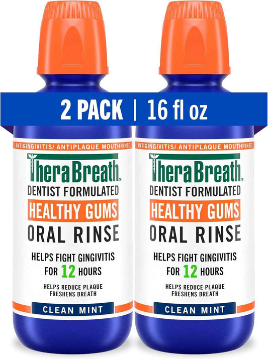 TheraBreath Healthy Gums Oral Rinse, Antigingivitis, Clean Mint Flavor, Dentist Formulated to Help Prevent Gingivitis and Support Gum Health, Alcohol Free